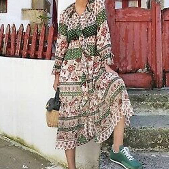 ZARA Boho Printed Ruffled Long Sleeve Midi Dress, Size XS - Picture 2 of 7